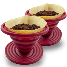 Load image into Gallery viewer, Attsky Collapsible Pour Over Coffee Dripper for Camping, 2-Pack, Red | Reusable Silicone Filter Holder for Travel & Backpacking, Brews 2+ Cups, Single-Cup Brewer, Compact Camp Coffee Maker Kit