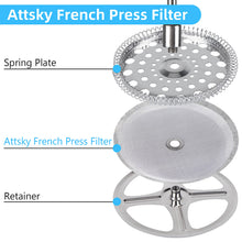 Load image into Gallery viewer, Attsky French Press Filter Replacement, 4-Pack, 4 Inch Stainless Steel Mesh | 4 Inch, Stainless Steel Mesh Screen, Replacement Parts for French Press Coffee Maker, Long-Lasting, Reusable, Dishwasher Safe